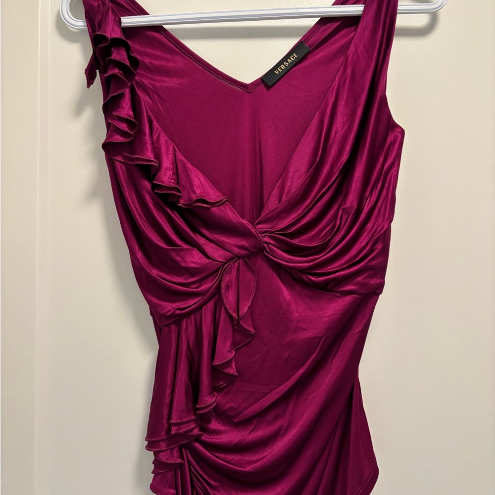 Versace Magenta V-Neck Top